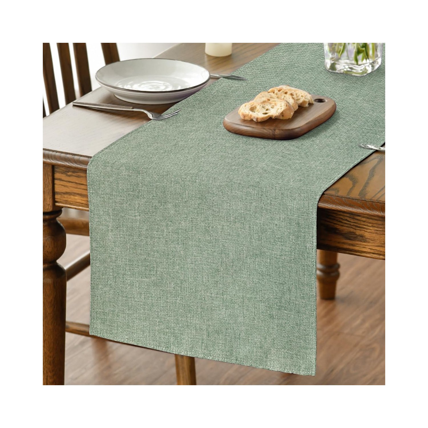 Sage Green Table Runner 40x140 cm Machine Washable for Kitchen Dining