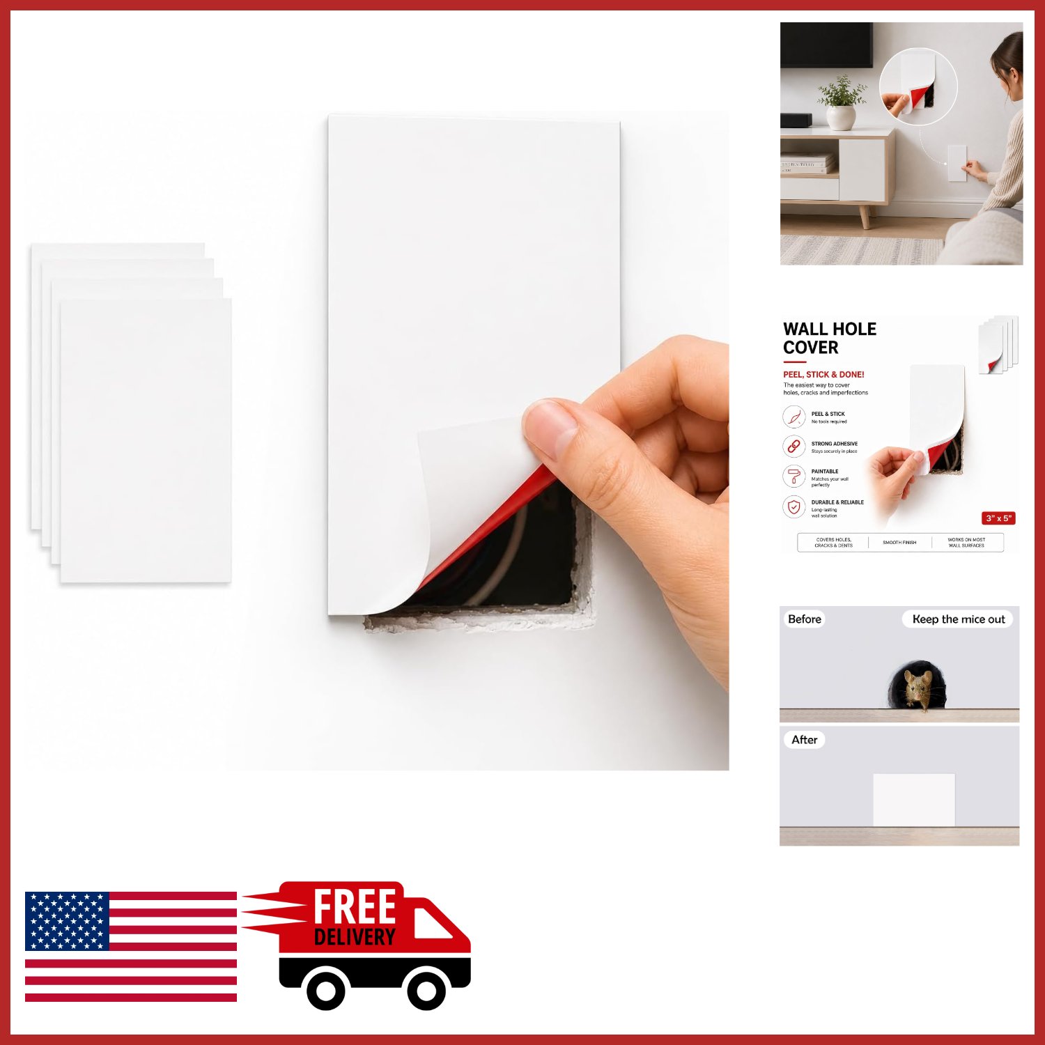 Self-Adhesive Rubber Wall Outlet Cover Plate 5 Pack Easy Peel & Stick